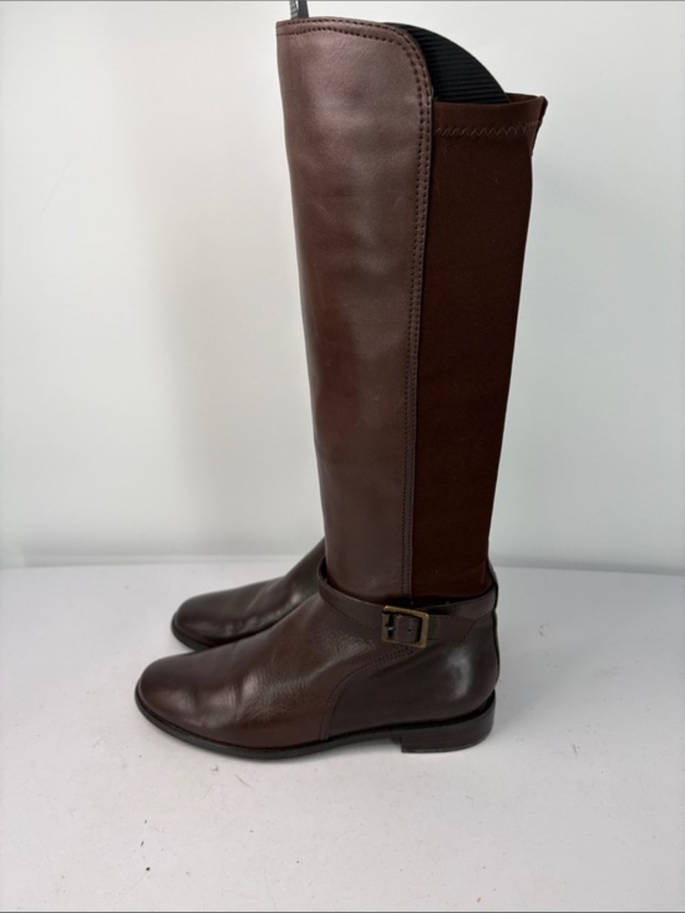 🧠 Anne Klein leather  Brown to-the-Knee Riding Boots with back elastic panel